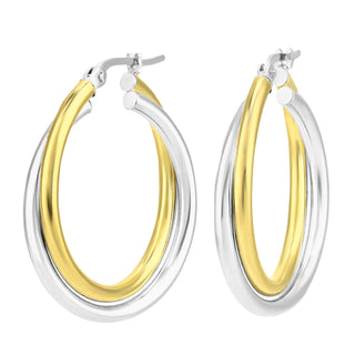 9K 2 Colour Gold 25mm Twisted Double Hoop Earrings