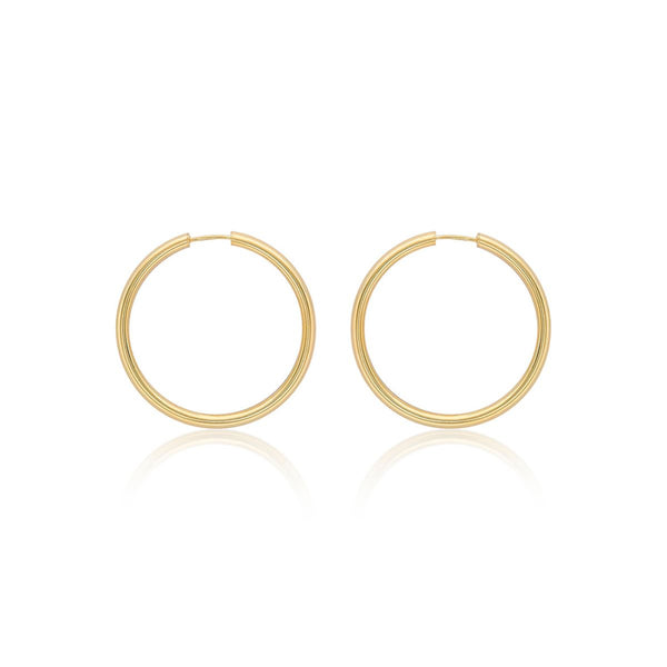 9K Yellow Gold 4mm Tube 35mm Hoop Earrings