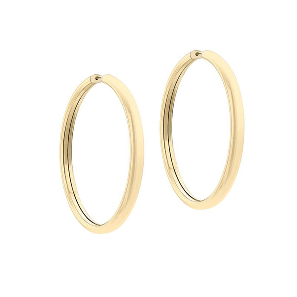 9K Yellow Gold 4mm Tube 45mm Hoop Earrings