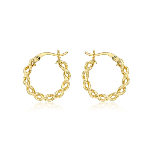 9K Yellow Gold Diamond Cut Twist Hoop Creole Earrings