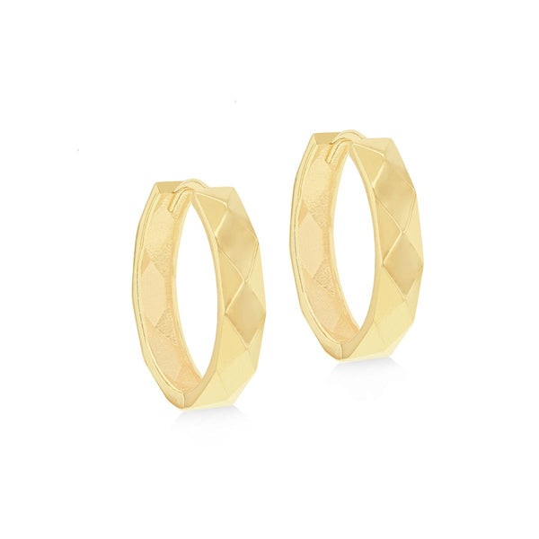 9K Yellow Gold Faceted Medium Hoop Earrings