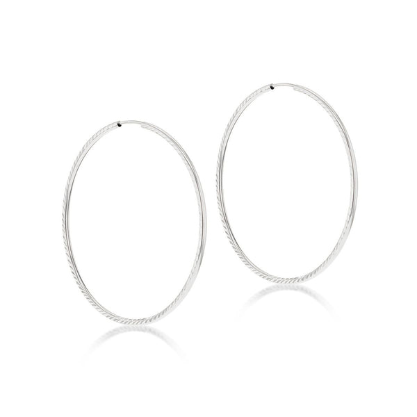 9K White Gold Slim 40mm Faceted Hoop Earrings