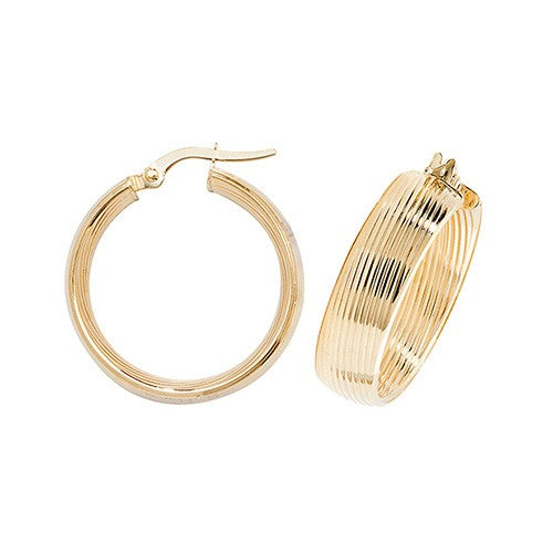 9K Yellow Gold Patterned Hoop Earrings