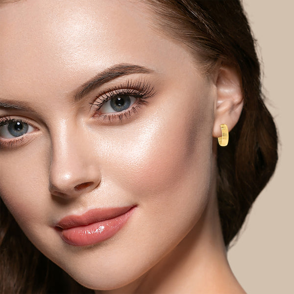 9K Yellow Gold Patterned Hoop Earrings