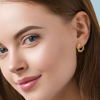 9K Yellow Gold Twisted Half Hoop Earrings