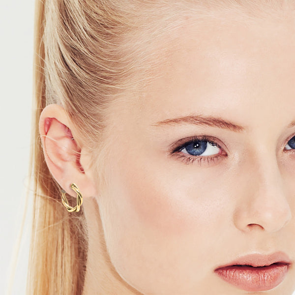 9K Yellow Gold Twisted Half Hoop Earrings