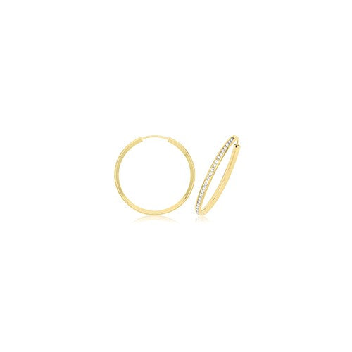 9ct Yellow Gold Thin CZ Hooped Earrings