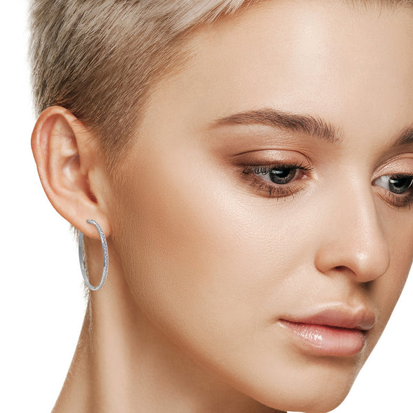 9K White Gold 30mm Cubic Zirconia Hoop Earrings