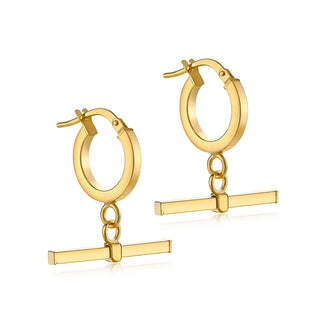 9K Yellow Gold Square T-Bar Creole Hoop Earrings