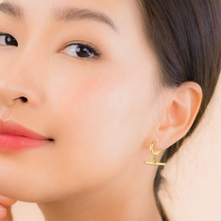 9K Yellow Gold Square T-Bar Creole Hoop Earrings