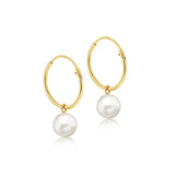 9K Yellow Gold Freshwater Pearl Hoop Drop Earrings