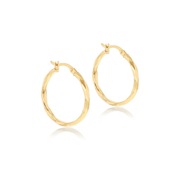 9K Yellow Gold Diamond Cut Faceted Creole Earrings