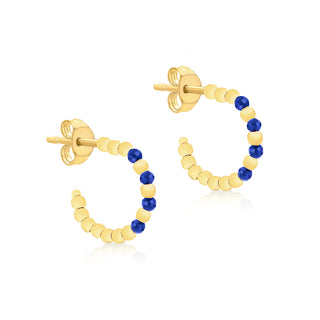 9K Yellow Gold Blue Spinel Open Hoop Stud Earrings