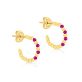 9K Yellow Gold Red Corundum Open Hoop Stud Earrings
