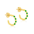 9K Yellow Gold Green CZs Open Hoop Stud Earrings