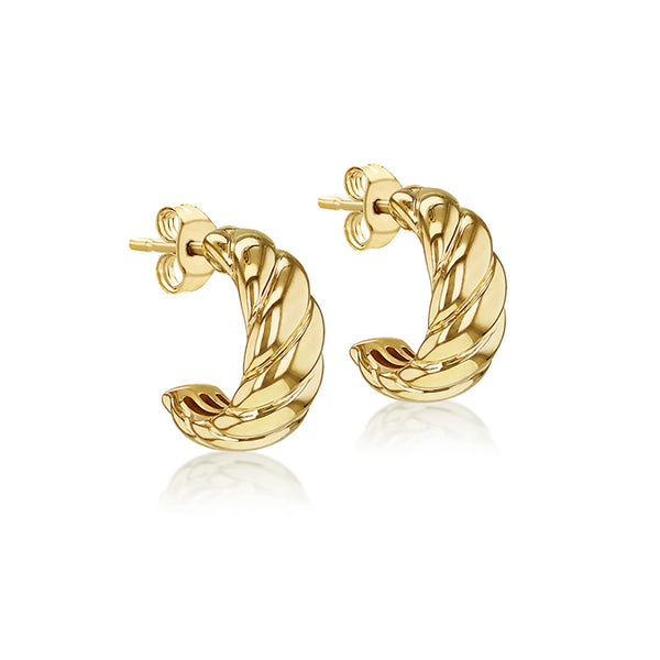 9K Yellow Gold Chunky Twist Half Hoop Stud  Earrings