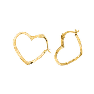 9K Yellow Gold Diamond Cut Twist Heart Hoop Earrings