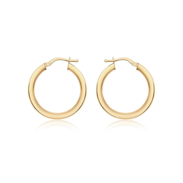 9K Yellow Gold Round-Tube 25mm Hoop Creole Earrings