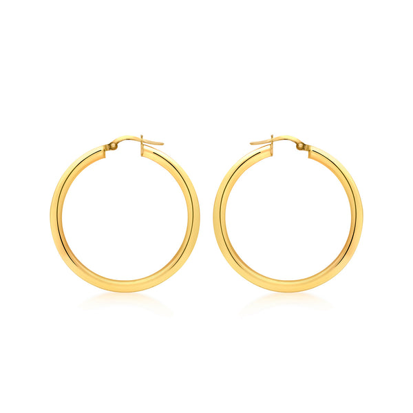 9K Yellow Gold Round-Tube 35mm Hoop Creole Earrings