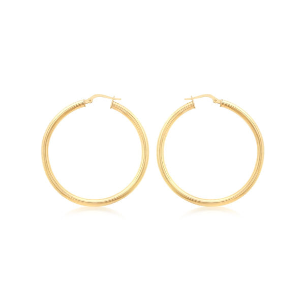 9K Yellow Gold Round-Tube 40mm Hoop Creole Earrings