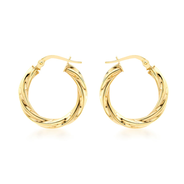 9K Yellow Gold 20mm Twist Creole Hoop Earrings