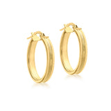 9K Yellow Gold Patterned Oval Creole Hoop Earrings