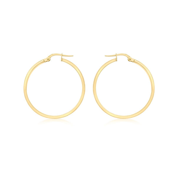9K Yellow Gold Rectangular-Tube 30mm Hoop Earrings