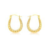 9K Yellow Gold Patterned Creole Hoop Earrings