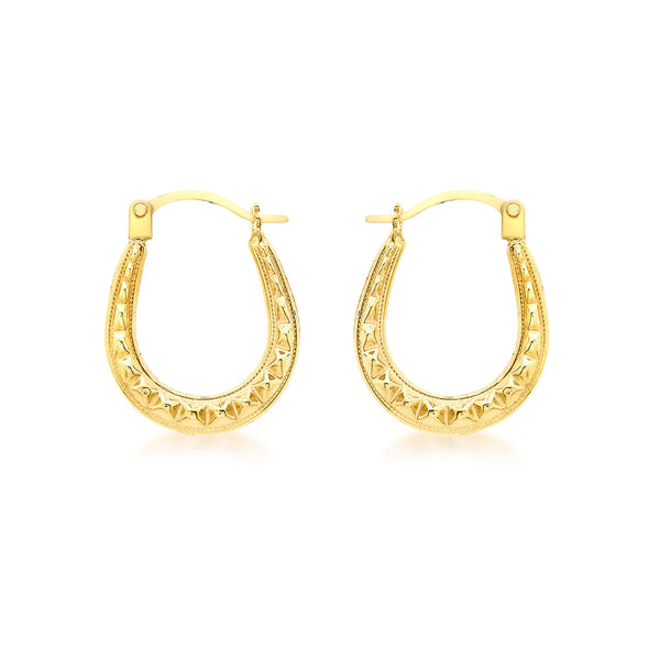 9K Yellow Gold Patterned Creole Hoop Earrings