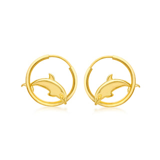 9K White Gold Dolphin Creole Hoop Earrings