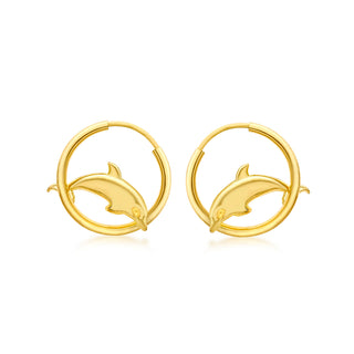 9K Yellow Gold Dolphin Creole Hoop Earrings