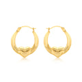 9K Yellow Gold Patterned Heart Creole Hoop Earrings