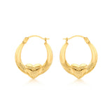 9K Yellow Gold Patterned Heart Creole Hoop Earrings