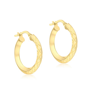 9K Yellow Gold 21mm Diamond Cut Creole Hoop Earrings