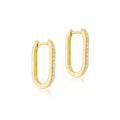 9K Yellow Gold CZ Rectangular Creole Hoop Earrings