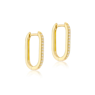 9K Yellow Gold CZ Rectangular Creole Hoop Earrings