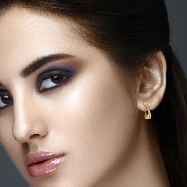 9K Yellow Gold Crossover Half-Hoop Earrings