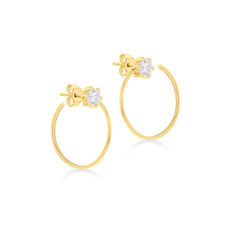 9K Yellow Gold CZ 13mm Opened Circle Stud Earrings