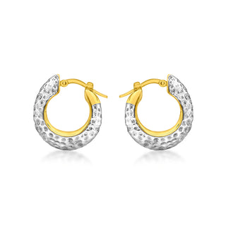 9K 2-Tone Gold Textured Electroform Hoop Earrings