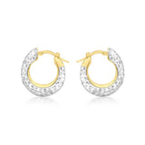 9K 2-Tone Gold Textured Electroform Hoop Earrings