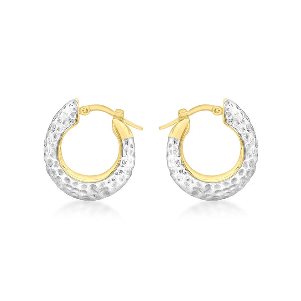 9K 2-Tone Gold Textured Electroform Hoop Earrings