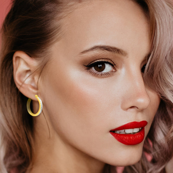 9K 2-Coloured Gold Diamond Cut Hoop Creole Earrings
