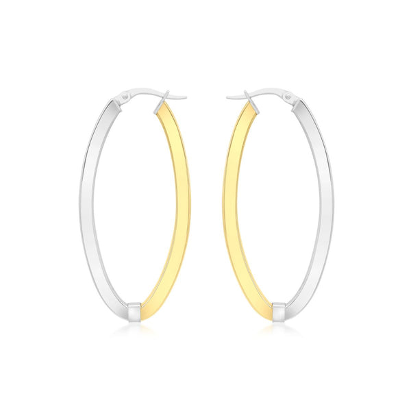 9K 2-Colour Gold Oval Creole Earrings