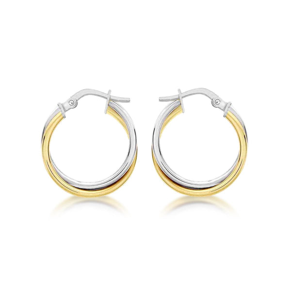 9K 2-Colour Gold Twist Crossover Creole Hoop Earrings