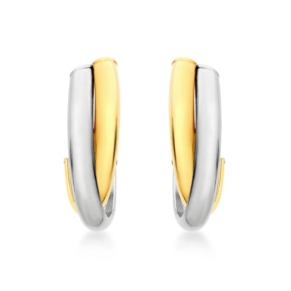 9K 2-Coloured Gold Crossover Huggie Hoop Earrings
