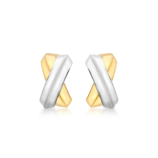 9K 2-Coloured Gold Crossover 'Kiss' Stud Earrings