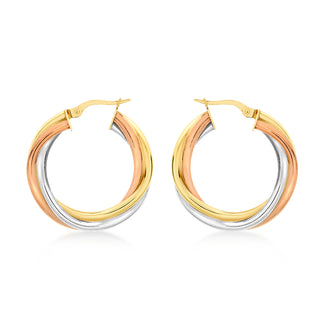 9K 3-Colour Gold 28mm Twist Creole Hoop Earrings