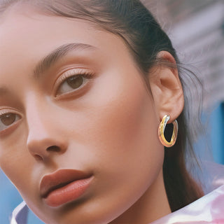 9K 3-Colour Gold 28mm Twist Creole Hoop Earrings