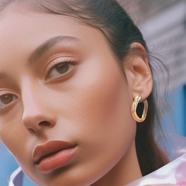 9K 3-Colour Gold 28mm Twist Creole Hoop Earrings