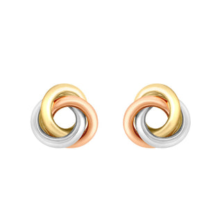 9K 3-Colour Gold 3 Ring Knot Stud Earrings